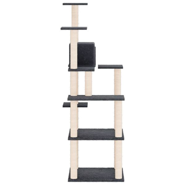 vidaXL Cat Tree Dark Grey Engineered Wood, Plush, Sisal Extra Tall
