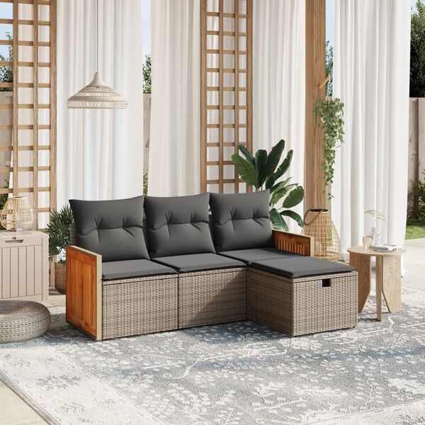 vidaXL Garden Sofa Set Gray PE Rattan 4 Piece Set Modular