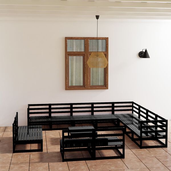 vidaXL Garden Lounge Set Black Solid Pine Wood Large Modular