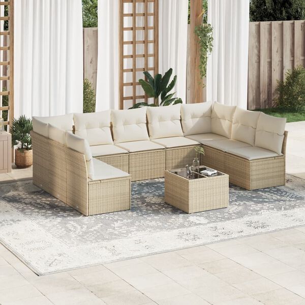 vidaXL Garden Sofa Set Beige PE rattan Medium Adjustable Feet