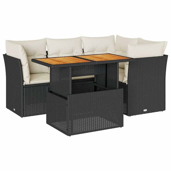 vidaXL Garden Sofa Set Black and Cream White