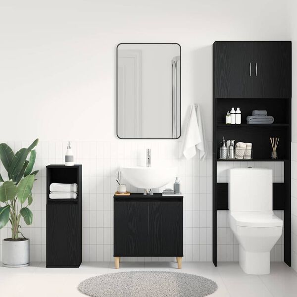 vidaXL Bathroom Sink Cabinet Black Oak 22.83 x 12.99 x 23.62 in