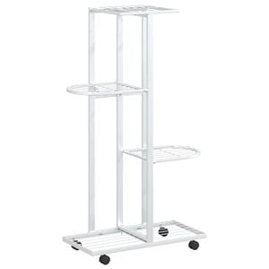 vidaXL Flower Stand White Iron 31.5 in Height-Adjustable Shelves