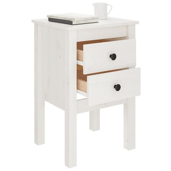 vidaXL Bedside Cabinet White Solid pine wood Medium Bedside Cabinet