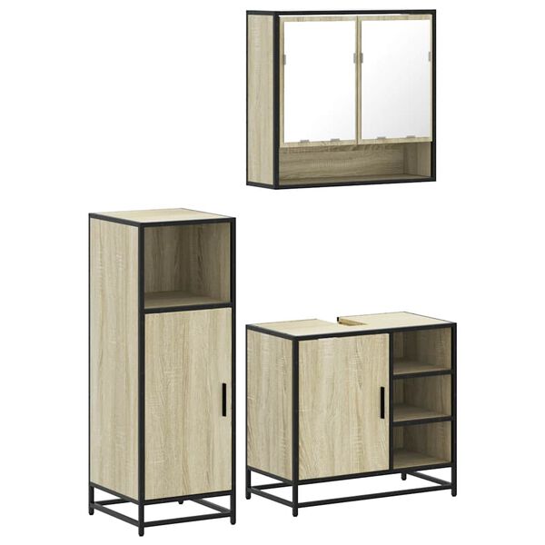 vidaXL Bathroom Furniture Set Sonoma Oak Engineered Wood, Metal, Glass