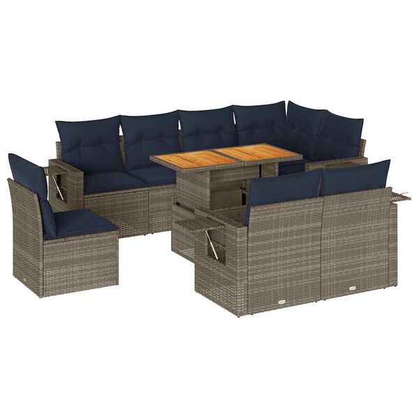 vidaXL 9 Piece Patio Sofa Set with Cushions Gray Poly Rattan