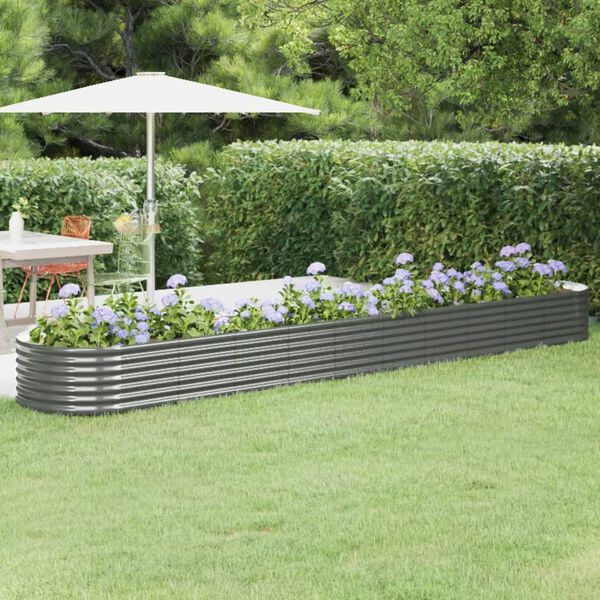 vidaXL Garden Raised Bed Grey Powder-Coated Steel Extra Long Durable