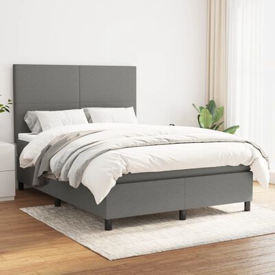 vidaXL Box Spring Bed with Mattress Dark Gray Full Fabric