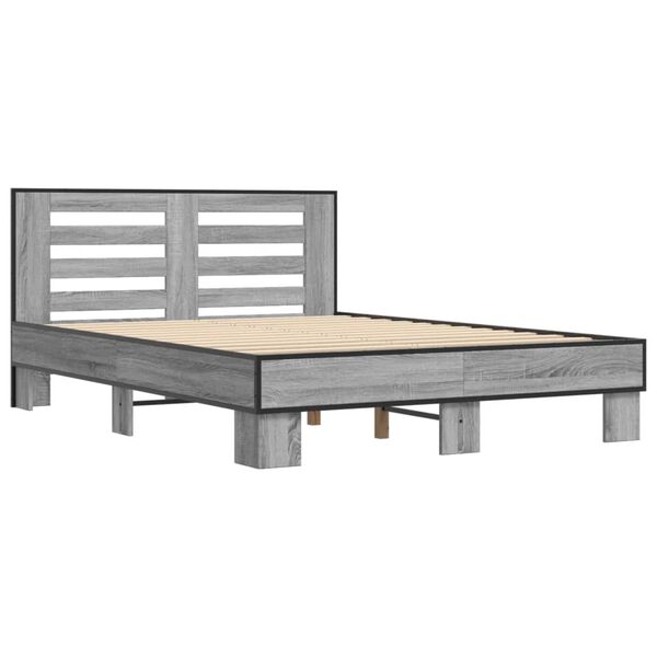 vidaXL Bed Frame Gray Sonoma Engineered wood, metal, plywood Full