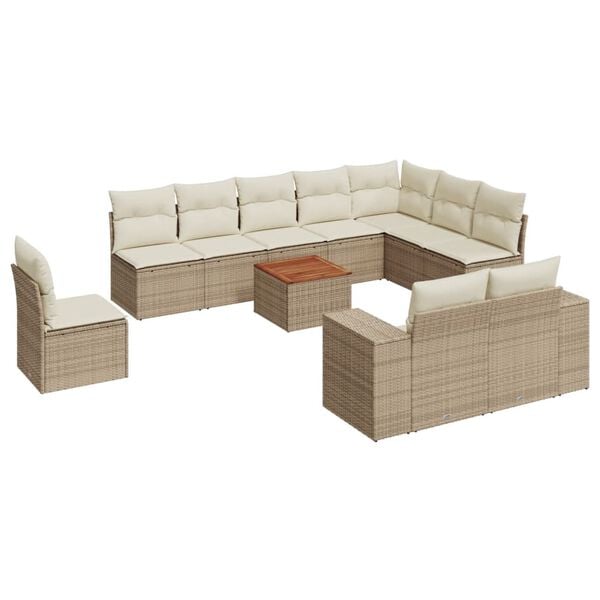 vidaXL Garden Sofa Set Beige PE Rattan Large Removable Covers