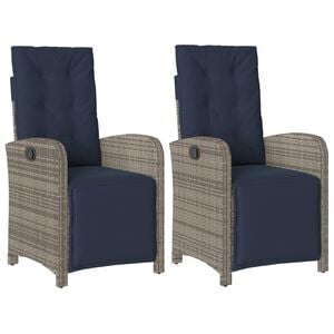 vidaXL Reclining Garden Chair Grey PE Rattan Reclining Garden Chair
