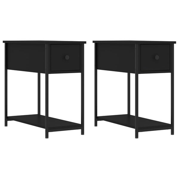 vidaXL Bedside Cabinet Set of 2 Black Engineered wood, iron Compact