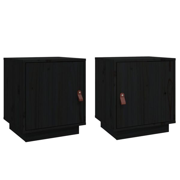 vidaXL Bedside Cabinet Set of 2 Black Solid pine wood, faux leather