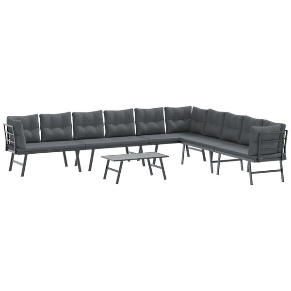 vidaXL Bench Set Black Powder-coated steel and polyester Large Modular