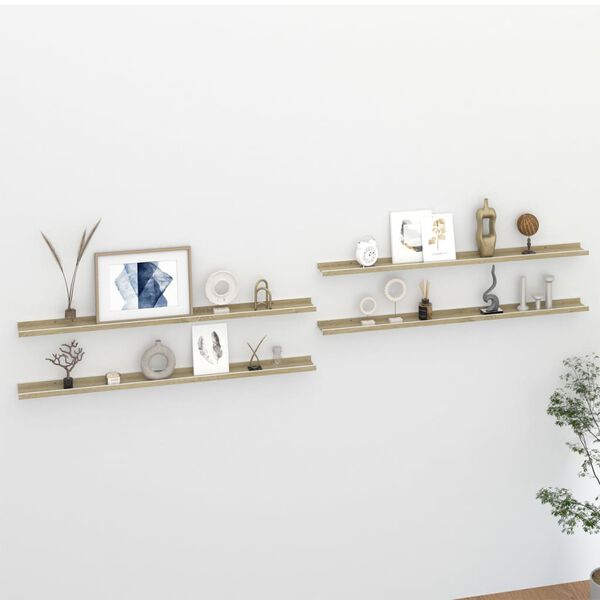 vidaXL Wall Shelf Set of 4 White and Sonoma Oak MDF 45.3 in Wall Shelf