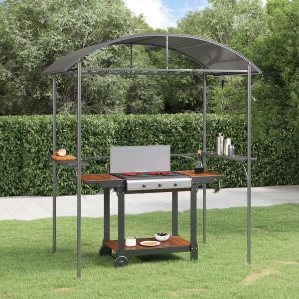 vidaXL Bbq Gazebo Anthracite Steel, PC board 86.6 x 45.3 x 90.6 in Hooks