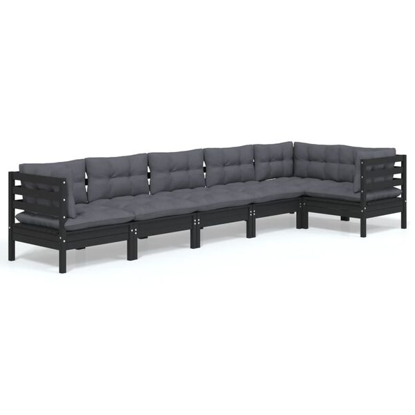 vidaXL Garden Lounge Set Black, Anthracite Solid Pinewood, 100% Polyester