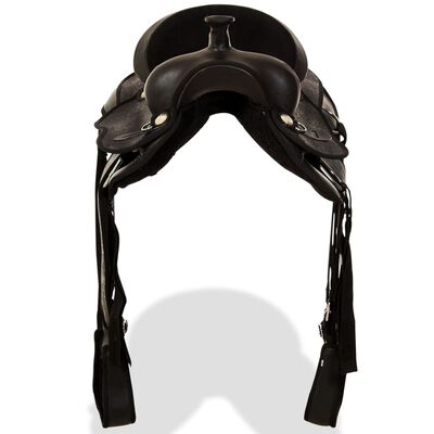 vidaXL Western Saddle, Headstall&Breast Collar Real Leather 17" Black