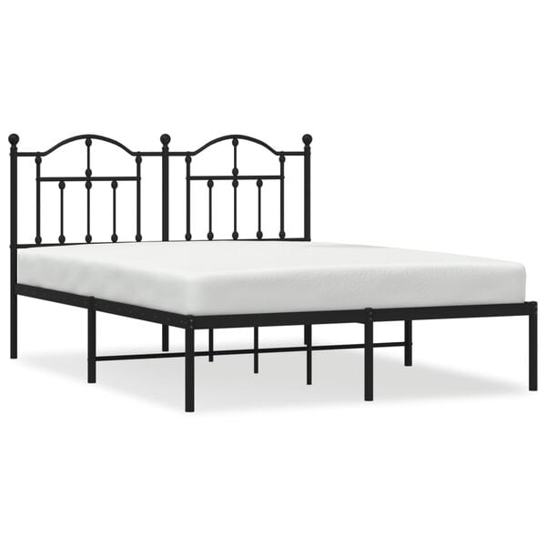 vidaXL Bed Frame Black Powder-coated Steel Double Bed Frame