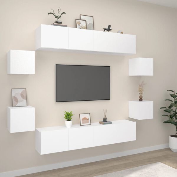 vidaXL TV Cabinet Set Set of 8 White Engineered Wood Standard