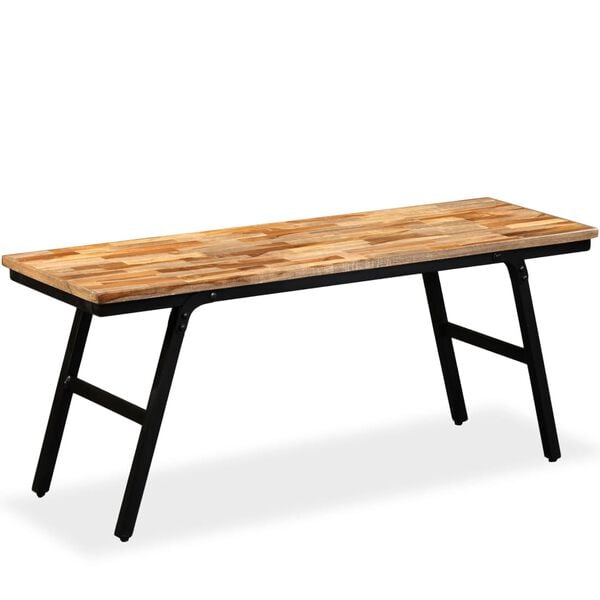 vidaXL Bench Brown, Black Reclaimed teak, Steel
