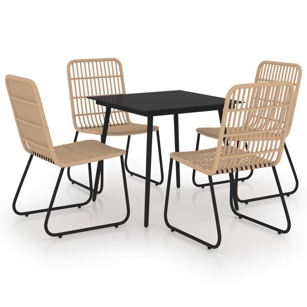 vidaXL Dining Set Oak and Black Poly rattan, powder-coated steel, glass
