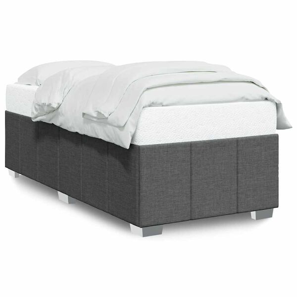 vidaXL Bed Frame Dark Grey Polyester Fabric, Plywood, Engineered Wood Twin