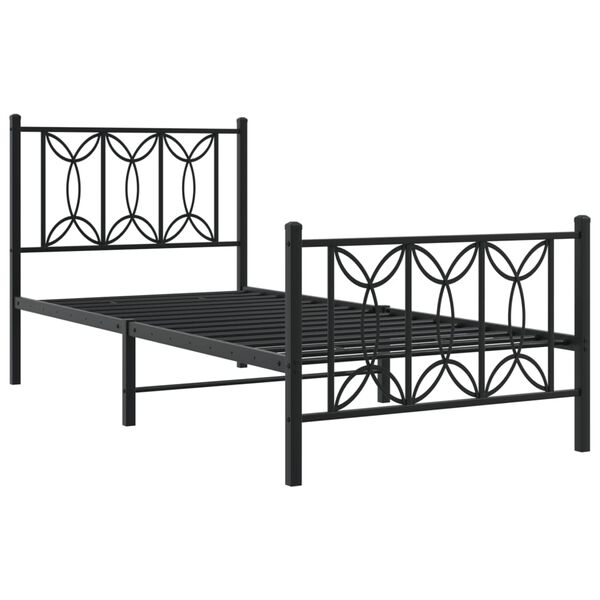 vidaXL Bed Frame Black Steel Twin Bed Frame Rectangular Modern