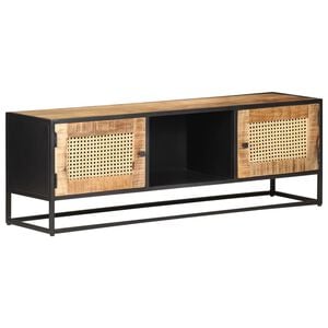 vidaXL TV Cabinet Natural Wood Solid Mango Wood, Natural Cane, Iron Medium
