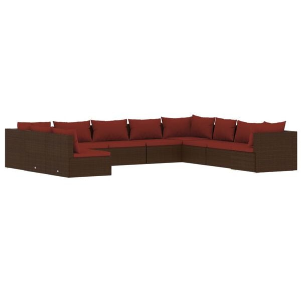 vidaXL Garden Lounge Set Brown Poly rattan, powder-coated steel, plastic