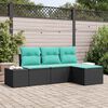 vidaXL Sofa Set with Cushion 4 pcs Black Synthetic: Poly Rattan