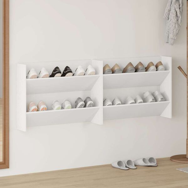 vidaXL Wall Shoe Cabinet 2 pcs White 31.5"x7.1"x23.6" Engineered Wood