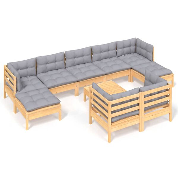 vidaXL Garden Lounge Set Grey, Natural Solid pinewood, 100% polyester fabric