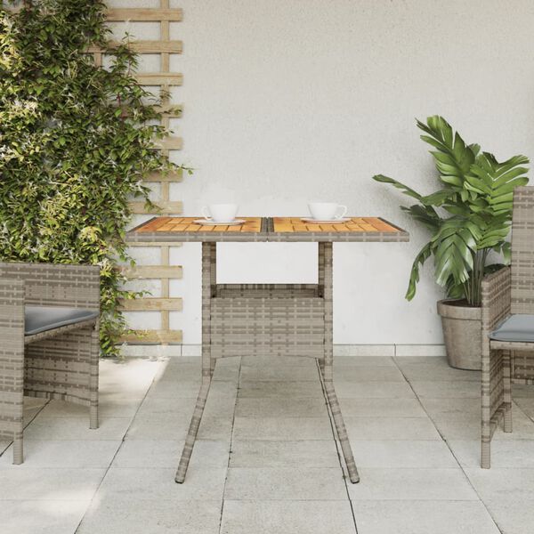 vidaXL Garden Table Grey PE rattan, powder-coated steel, solid acacia wood