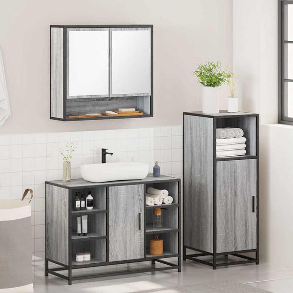 vidaXL Bathroom Furniture Set Grey Sonoma Engineered wood, metal, glass