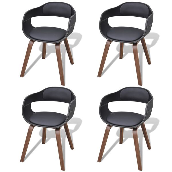 vidaXL Dining Chair Set of 4 Black, Walnut Artificial leather, Walnut wood