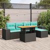 vidaXL 6 Piece Patio Sofa Set with Cushions Black Poly Rattan