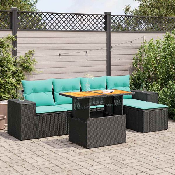 vidaXL 6 Piece Patio Sofa Set with Cushions Black Poly Rattan