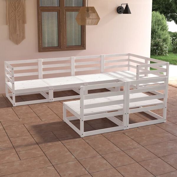vidaXL 7 Piece Patio Lounge Set White Solid Pinewood