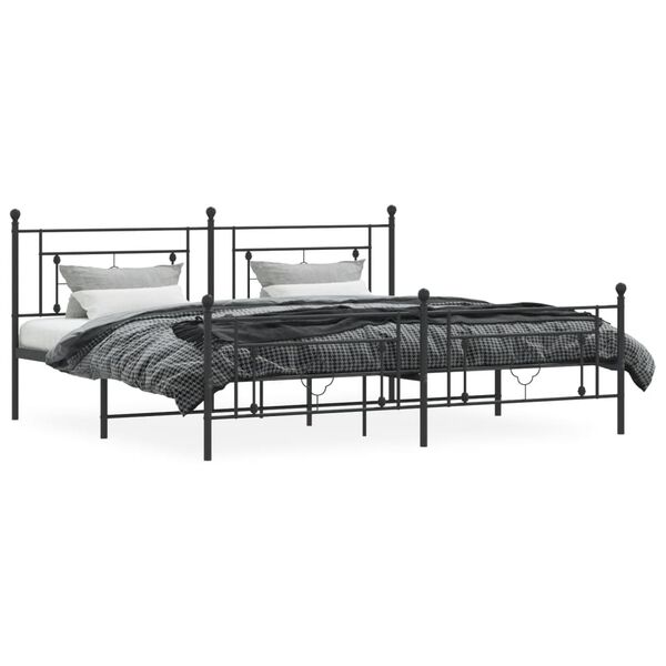 vidaXL Bed Frame Black Powder-Coated Steel Double Bed Frame
