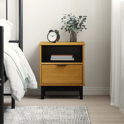 vidaXL Bedside Cabinet FLAM 15.7"x13.8"x19.7" Solid Wood Pine