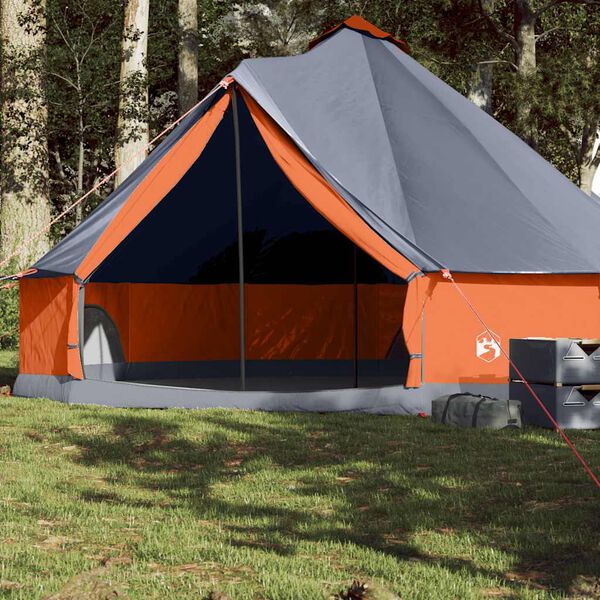 vidaXL Family Tent Tipi 8-Person Gray and Orange Waterproof