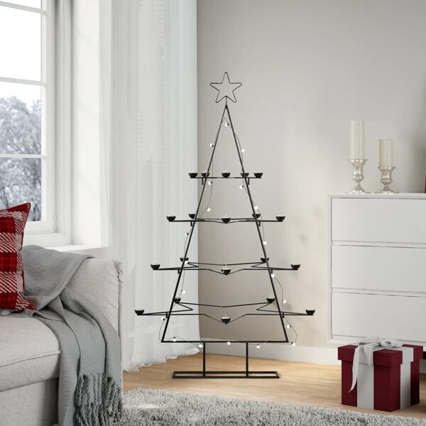 vidaXL Metal Christmas Tree Black Powder-coated steel 55.1 in tall
