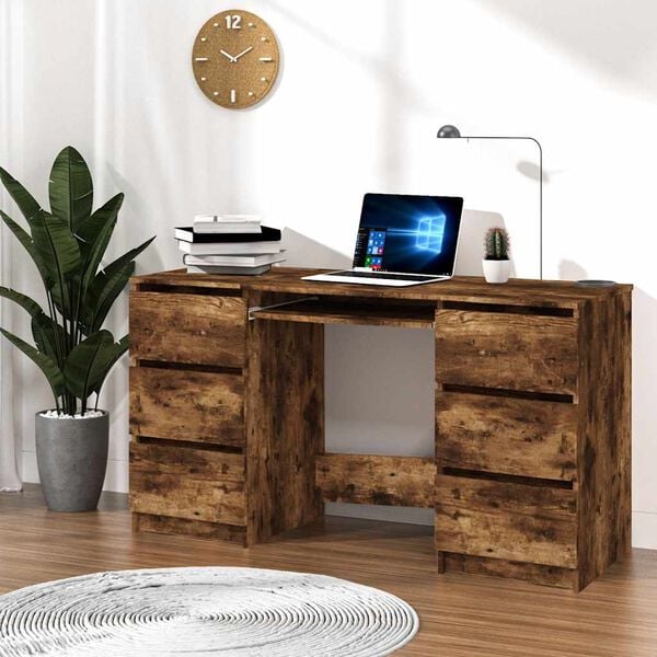 vidaXL Writing Desk Smoked Oak Engineered Wood 55.1 x 19.7 x 30.3 in