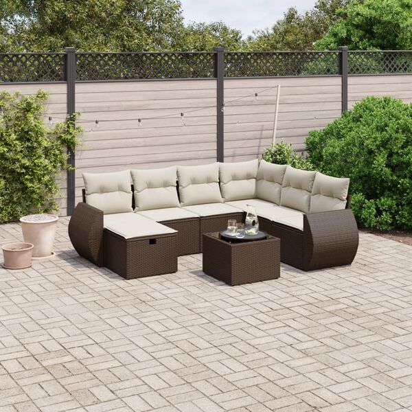 vidaXL Garden Sofa Set Brown, Transparent Poly Rattan, Tempered Glass, Steel