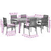 vidaXL Patio Dining Set Set of 6 Grey PE Rattan Large Removable Covers