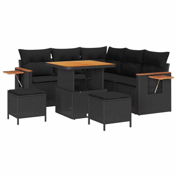 vidaXL Garden Sofa Set with Cushion with Storage Black Poly rattan