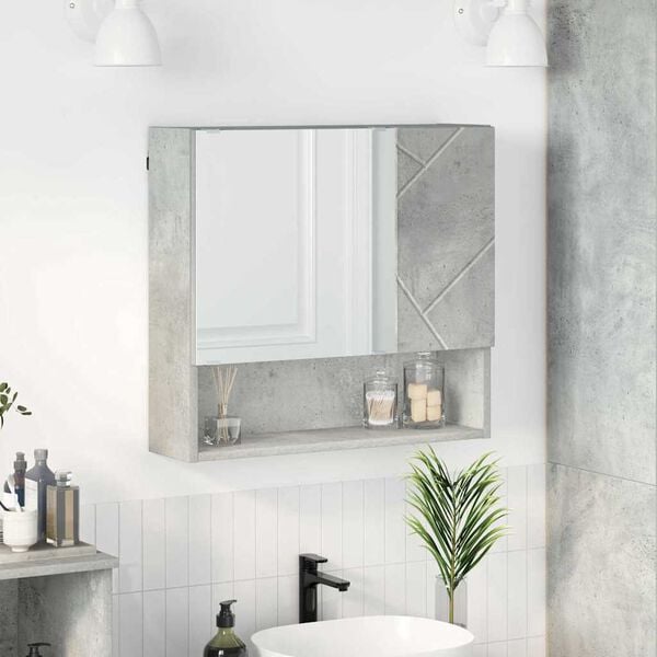 vidaXL Mirror Cabinet with Door Concrete Grey 23.23 x 6.69 x 21.65 in
