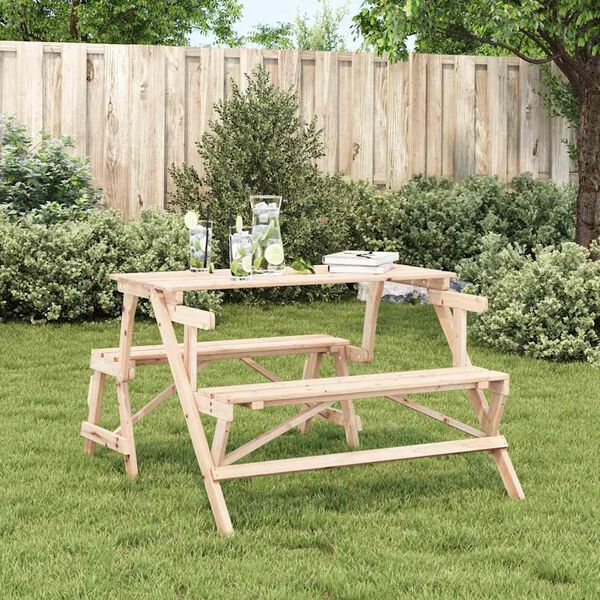vidaXL Picnic Table With Bench Natural Wood Solid fir wood Standard