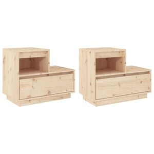 vidaXL Bedside Cabinet Set of 2 Natural Wood Solid pine wood